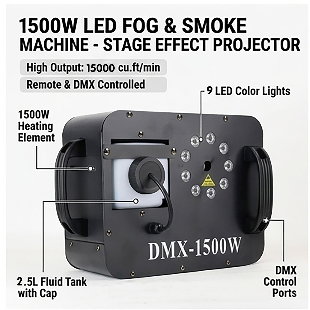 1500W Fog Smoke Machine RGB 9X - Smoke Stopper ulasan dan harga